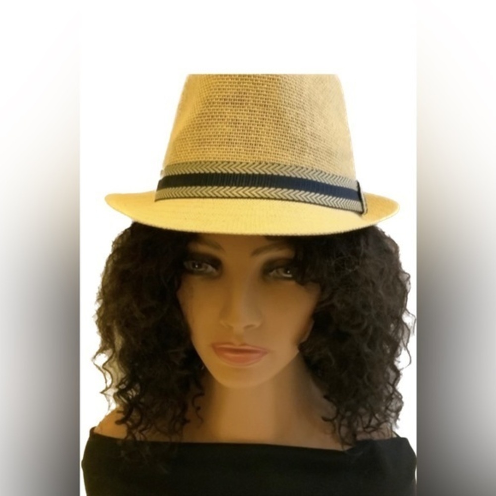 Beige Chevron Print Ribbon Fedora